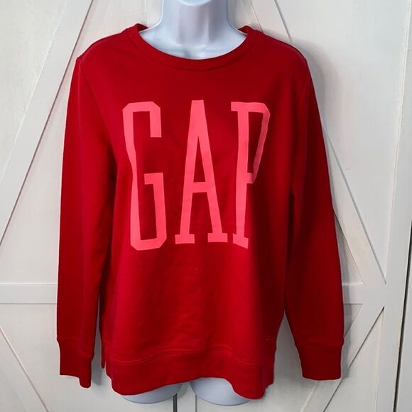 Gap Red Graphic Sweatshirt With Pink Logo Across The Front Size Small - Picture 10 of 10